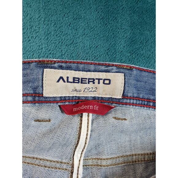 Albert Jeans Size 38x28 Mens Blue Stretch Pants Denim Stone Light Wash Straight - Picture 3 of 14